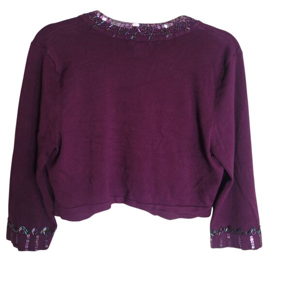 Cache Beaded Sequin Cardigan Sweater Women's Large L Purple Cropped Y2K Vintage - Picture 2 of 8